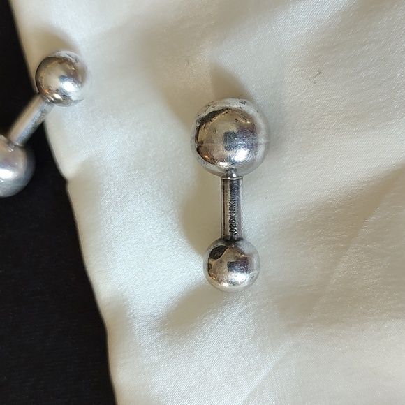 Sterling Silver Barbell Cufflinks Jondell Mexico Men's Vintage Marked Modernist - Picture 8 of 8